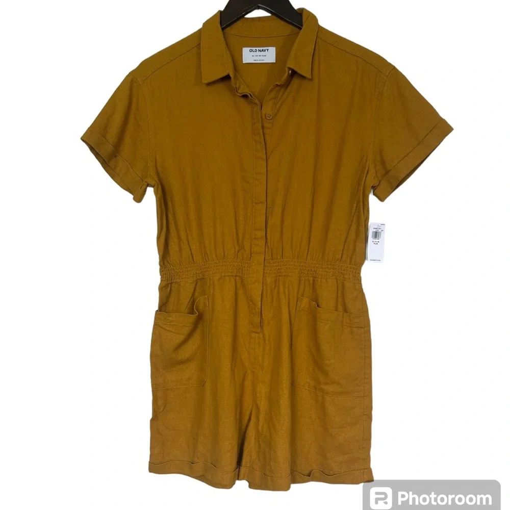 NWT Old Navy yellow linen short sleeve shorts romper
